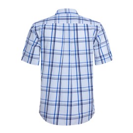 Mens Short Sleeve Western Shirts with Pearl Snap Button Up Casual Regular Fit Plaid Shirts (White and Navy-02D,X-Large)