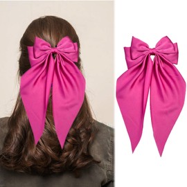 Pink Hair Bows for Women Girls, Oversized Large Coquette Bow Aesthetic Hair, Silky Satin Long Tail Bowknot Hair Ribbons Big Bow Clip Accessories Trendy Stuff (Fuchsia)