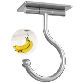 Josmimic Under Cabinet Banana Hook Adhesive - Sticky Banana Hanger Under Counter, Sturdy Metal Banana Holder for Hanging Bananas or Kitchen Utensil, Banana Saver, Keeps Bananas Fresh, Silver