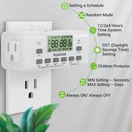 [2 Pack] NEARPOW Digital Timer for Electrical Outlets, Outlet Timer for Lights with Dual Outlets,10 On/Off Programs, 24-Hour and 7-Day Programmable Electric Plug Timer,3 Prong, 15A/1800W
