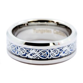 MJ Metals Jewelry Tungsten Ring Blue Celtic Dragon Men's/Women's 8mm COMFORT FIT Wedding Band Size 15