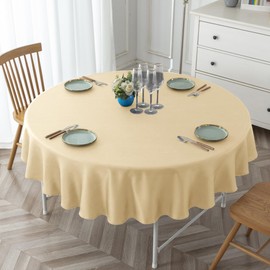 BIFENBI 2 Pack Round Table Cloth - 70 Inch - Linen Textured Tablecloth Wrinkle Free Washable Decorative Fabric Table Cover for Buffet Banquet Parties Event Holiday Dinner, Champagne