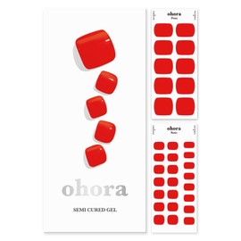 ohora Semi Cured Gel Nail Strips (P Blaze) - Red, Solid, Works with Any UV/LED Nail Lamps, Salon-Quality, Long Lasting, Easy to Apply & Remove - Includes 2 Prep Pads, Nail File & Wooden Stick