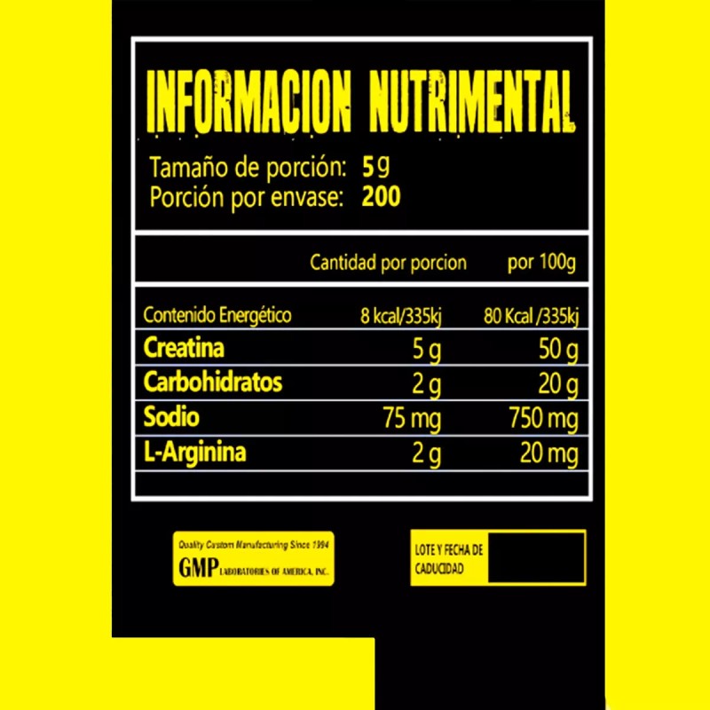 34 ZERO Creatina Monohidratada 34 Zero 1 Kg 200 Servicios