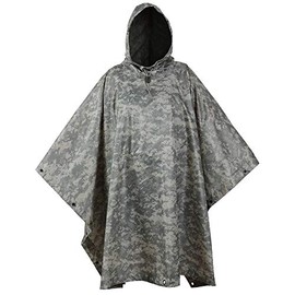 USGI Industries Military Style Poncho | Lightweight Tactical Multi Use Rip Stop Camouflage Rain Poncho | Perfect for Hiking, Hunting, Emergency Tent, Survival (Artic Blue)