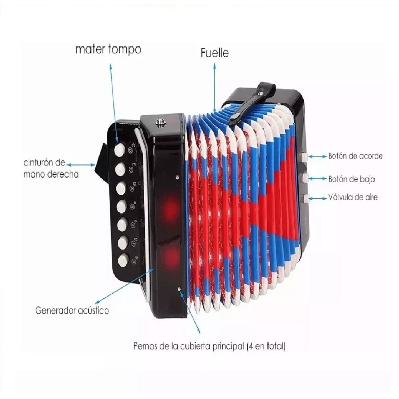 KFMX Mini Acordeon Infantil Juguete Para Niños Musica 7 Botones