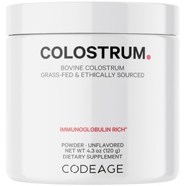 Codeage Codeage Bovine Colostrum Powder Supplement 4-Month Supply, 1000mg per Serving, Grass-Fed Ethically Sourced, Immunoglobulin-Rich Prized First Milk, Cold-Chain Pasteurized, Agglomerated, Non-GMO, 4.3 OZ