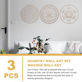 NISHZHU Set of 3 Sacred Geometry Wall Art Wooden Wall Art, Sacred Geometry Art, Sculpture, Wall Decoration for Home Decor