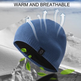 Oscenny Beanie,Bright Smooth Durable Solide Double Layer Warm Fleece Knitted Beanie Sports Hat Cap for Running,Cycling,Skull,Ski,Jogging,Hiking for Men Women Winter Denim Blue