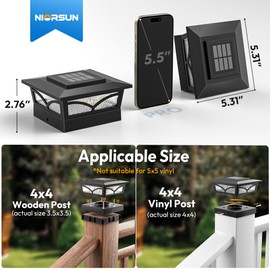 NIORSUN Solar Post Cap Lights Outdoor, 2 Modes LED, Deck Fence Post Solar Lights for 3.5x3.5 4x4 Caps Patio Garden Decoration, Warm White/Cool White Lighting Black 6 Pack