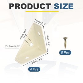 PATIKIL Corner Brace Brackets, 4Pcs 38mm x 38mm Carbon Steel Triangle Corner Braces Angle Joining Support with Screws for Wood Shelf Bed Desk Edge, Beige