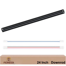 24 Inch Ceiling Fan Downrod, 1" Diameter Matte Black Ceiling Fan Extension Rod (No Threads) with 5 x 18-AWG Wires,Universal Down Rods for Ceiling Fans,Easy Installation