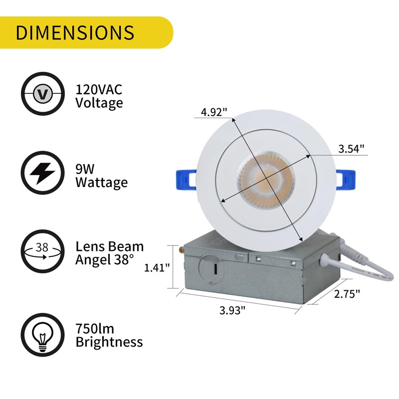 KnLnny Ware Gimbal Recessed Lighting 4 Inch 6 Pack, Ajustable