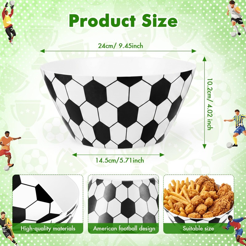 4-Pack Large Soccer Serving Bowls, Reusable 9.45" Melamine Snack Bowls