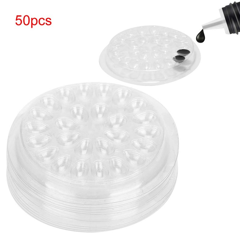 Pack of 50 Disposable Eyelash Glue Palette, Transparent Plastic Eyelash