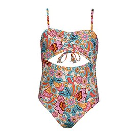 Hobie Girls' Cutout One Piece Swimsuit, Multi//Beach Bum