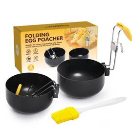 2 Pack Stainless Steel Egg Poacher, Non-Stick Egg Cooker with Fried Egg Ring, Collapsible Poached Egg Maker for Perfect Eggs, Easy-to-Use Kitchen Tool for Cooking