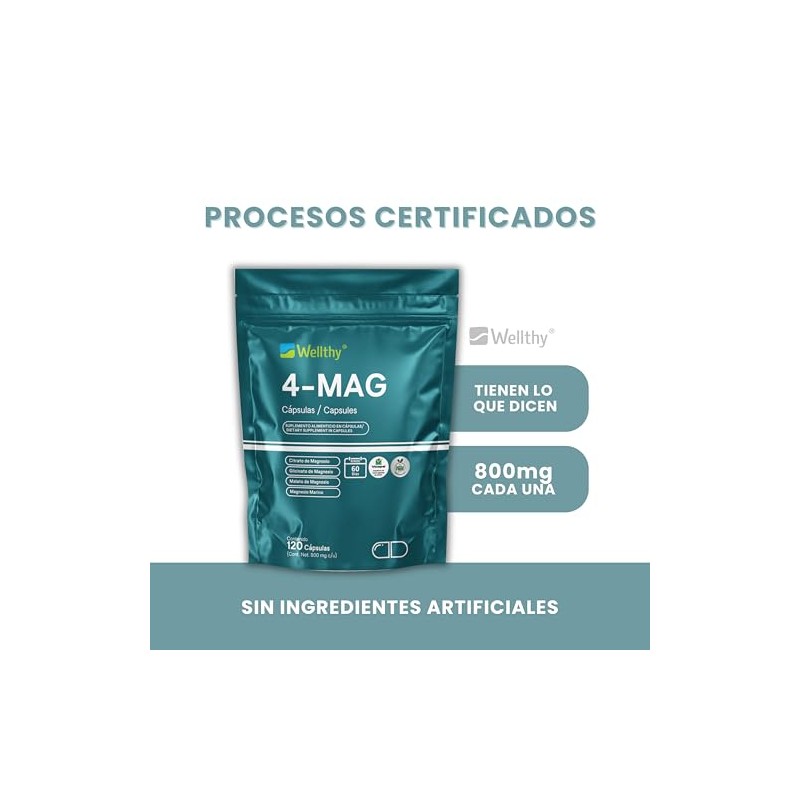 Wellthy 4-MAG Magnesio Complex 120 Cápsulas. Equivalente a 360mg de