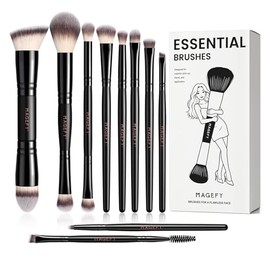 Piezas Brochas Maquillaje Profesional Doble Punta Aluminio Juego Multifuncional Estuche Regalo Exclusivo Base Polvo Ojos Rostro Negro