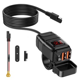 ZEXMTE 12 V USB Socket Motorcycle, 6.4 A Quick Charge 3.0 USB Charger with On/Off Switch and LED Voltmeter, Waterproof SAE to USB Socket for 12 V ~ 24 V Motorcycle Motorhome Car Boat