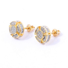 TOPGRILLZ 925 Sterling Silver Iced out CZ Premium Diamond Cluster Zirconia Round Screw Back Stud Earrings for Men Hip Hop Jewelry (Gold Small Circle)