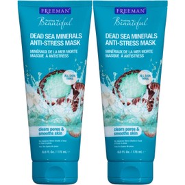 Freeman Anti-Stress Clay Facial Mask with Dead Sea Minerals Balancing and Clearing Beauty Mask 6 Oz 2 Pack 6 Fl Oz / 프리먼 안티 스트레스 클레이 페이셜 마스크와 사해 미네랄 균형 잡기 및 클리어 뷰티 마스크 6온스 2팩 6 Fl Oz