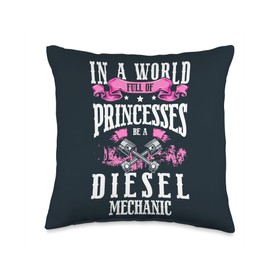 Funny Mechanic Gifts for Men and Women Female Diesel Mechanic Throw Pillow, 16x16, Multicolor