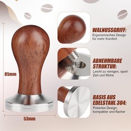 Coffee Tamper 53 mm Espresso, WDT Tool Espresso and Tamper Mat with 6 0.4 mm Thick Stainless Steel Espresso Needle, Dosing Funnel for Barista and Coffee Lovers