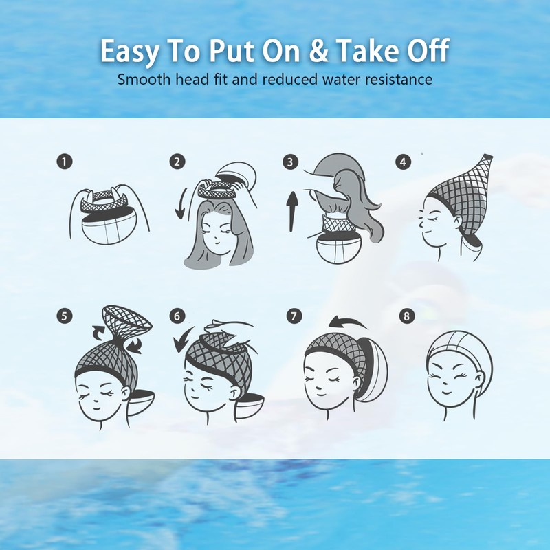 Lynllsh PU Fabric Swim Cap for Long Hair, Women &