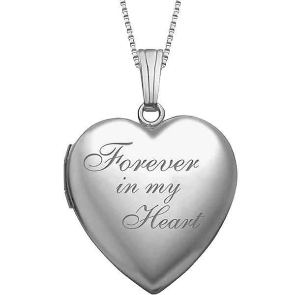 Picturesongold.com Forever in My Heart Locket Necklace for Women Personalized & Engraved Picture with 18” Chain Yellow Gold Filled (Sterling Silver)