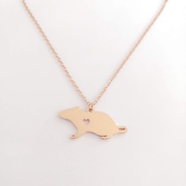 NOUMANDA Fashion Cute Mouse Engraved Heart Pendant Necklace Simple Animal Copper Jewelry (rose gold)