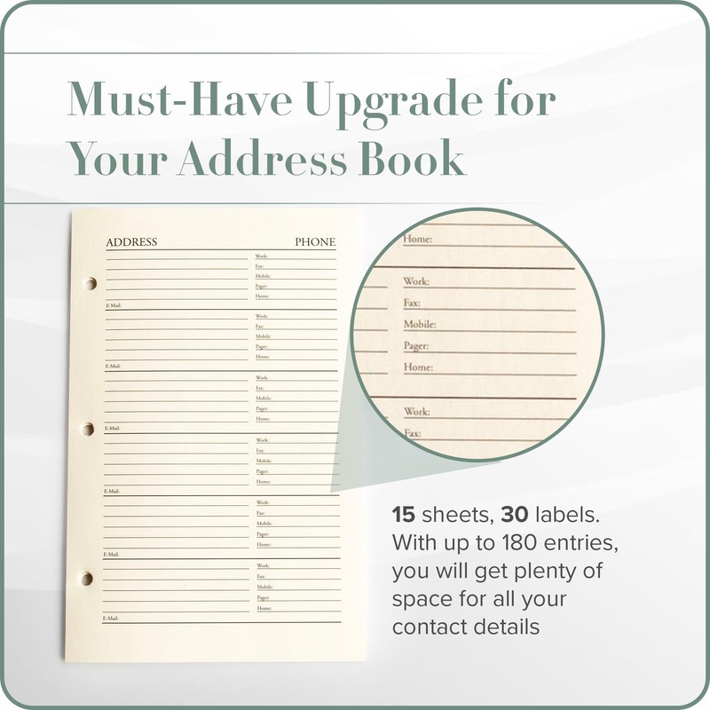 Gallery Leather Address Book Refill Replacement Pages - 3 Ring