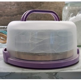 Soporte redondo para tartas de dos caras con elementos de estante superior, sirve como bandeja para servir de cinco secciones, soporte portátil para tartas de 10 pulgadas, caja para tartas viene con asa, contenedor para tartas (lila)