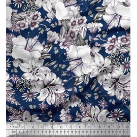 Soimoi Rayon Crepe Fabric Leaves & Flower Floral Print Fabric by The Yard 46 Inch Wide