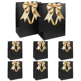 Gift Bags Set, Black Gift Bag with Bow, Gift Bag with Handle, 8 Pieces, 21 x 31 x 12 cm, Large Gift Bags for Christmas, Birthday, Wedding