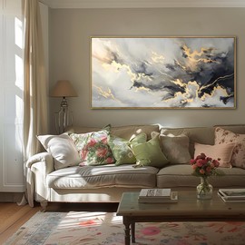 youkuart Wall Art Abstract Artwork Fluid Lines Marble Art Black and Gold Canvas Prints for Living Room Bedroom Dining Room Home Office Decor Large Framed Ready to Hang 30"x60"