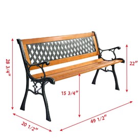 49 1/2" Patio Park Garden Bench Porch Path Chair Outdoor Deck Cast Iron Hardwood