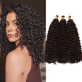 S-noilite Curly Braiding Hair, Marlybob Crochet Braids Hair Extensions, 35 cm, Water Wave Afro Kinky Jerry Curl Pre-Stretched Ombre Braiding Hair for Black Women, 3 Packs, 300 g, Dark Brown