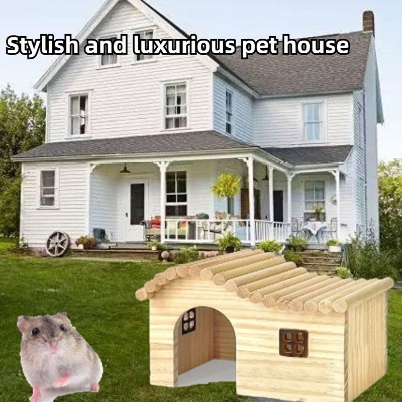 Guinea Pig Wood Hideout Hut with Window Small Animal Wooden