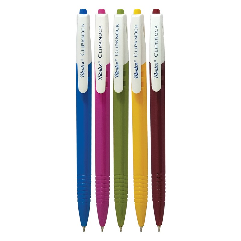 Montex 10 x 0.7mm Ball Point Pens ClipKnock BLUE Retractable