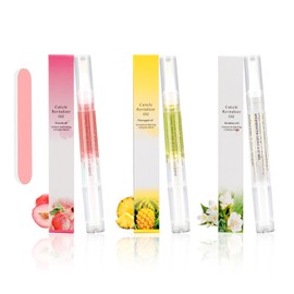 Cuticle Oil Pen,3PCS Nutrition Oil Pen with Nail File,Cuticle Oil for Nails with Natural Ingredients,Nail Oil Cuticle for Repairing Cracked and Dry Nail(Pineapple & Peach & Jasmine Flavor)