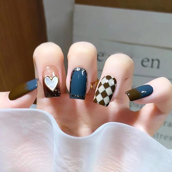 Gradient Press on Nails Short Square Length, Coffin Full Cover