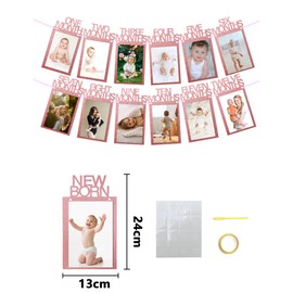 Gxdamxz Photo Banner, Photo Garland 1st Birthday, Photo Garland Birthday Decoration 1 Year Hanging for Girls Boys, Rose Gold