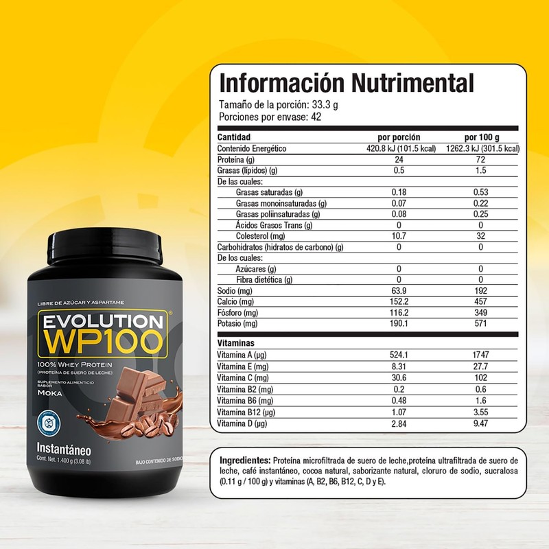 EVOLUTION PROTEÍNA WP100 BOTE MOKA 1400 G + CREATINA MONOHIDRATADA