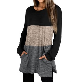 XIEERDUO Tunic Sweatshirts for Women Long Sweaters Layered Fall Tops Tunic Shirt Pockets S