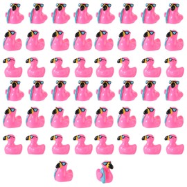 Lyreh 50pcs Mini Flamingo Resin Ducks, Summer Swim Rings Bikinis Sunglasses Surfboards Small Little Flamingo Miniatures Tiny Resin Animals for Dollhouse Garden Figures Decor DIY Crafts (Style 4)