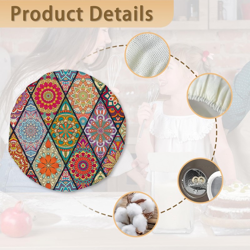 5-Pack Cloth Covers for Sourdough Starter Jars, Vintage Boho Mandala