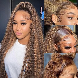 20 Inch Ombre Lace Front Wig 13x4 HD Honey Blonde 4/27 Deep Wave Lace Wigs Glueless Human Hair Prefeathers with Baby Hair 180% Density