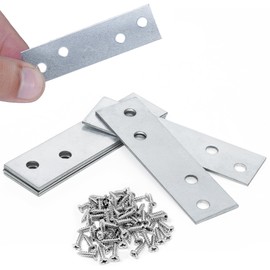 Flat Metal Brackets for Wood | 12 Pcs Stainless Steel Straight Mending Plates (3 inches) | Metal Joining Plate for Repairing Shelves, Tables, Cabinets, Chairs, | Straight Wood Furniture Bracket