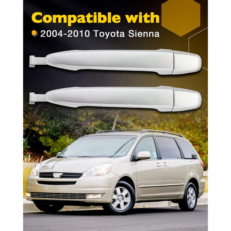 Sliding Door Handles, Compatible with Toyota Sienna 2004-2010, Chrome Exterior